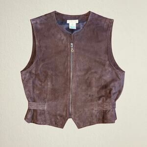Brown suede leather sleeveless belted vest Talbots biker boho chic indie autumn